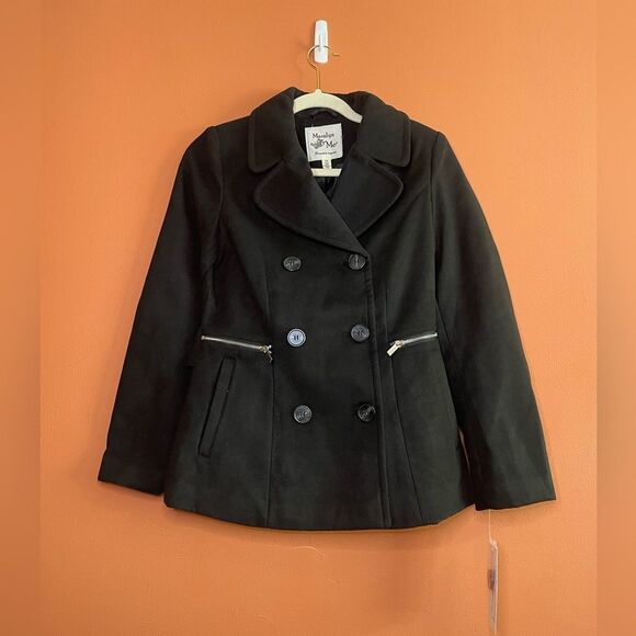 NWT Maralyn & Me Double-Breasted Peacoat in Black Womens Juniors Size XS - Picture 2 of 5